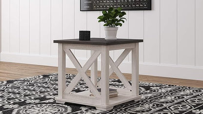 Signature Design by Ashley Dorrinson Modern Farmhouse 47" Home Office Desk with 2 Drawers, Whitewash & Dorrinson Square Modern Farmhouse End Table, Two Tone White & Brown