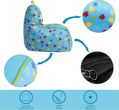 Idea Nuova Baby Shark Kids Mink Plush Bean Bag Chair with Piping & Top Carry Handle, Large