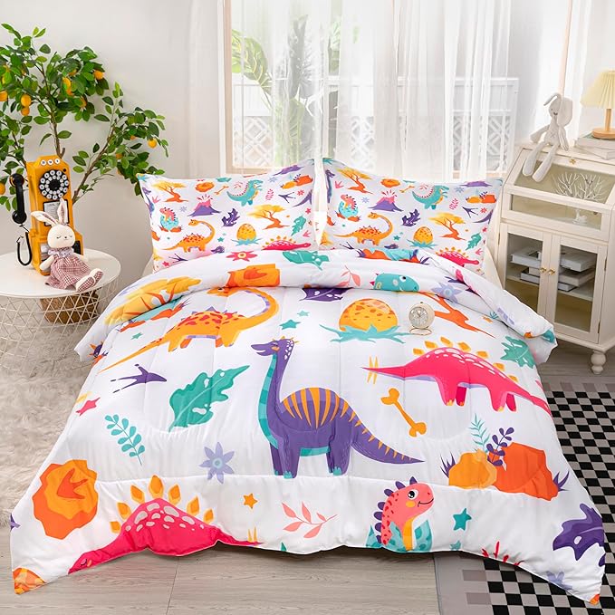 CVHOUSE Dinosaur Bedding Set,Dinosaur Comforter,Dinosaur Comforter Set King,Microfiber Quilt Set with 1 Comforter and 2 Pillow Cases- 3 Piece