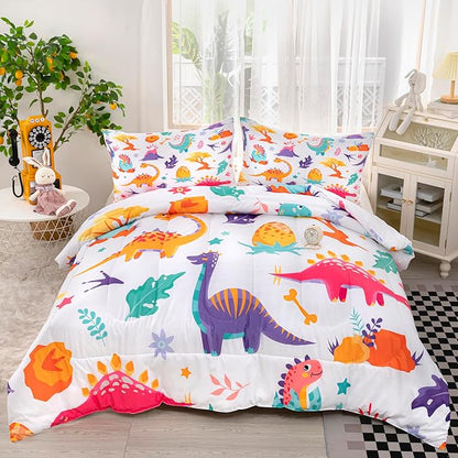 CVHOUSE Dinosaur Bedding Set,Dinosaur Comforter,Dinosaur Comforter Set Full,Microfiber Quilt Set with 1 Comforter and 2 Pillow Cases- 3 Piece