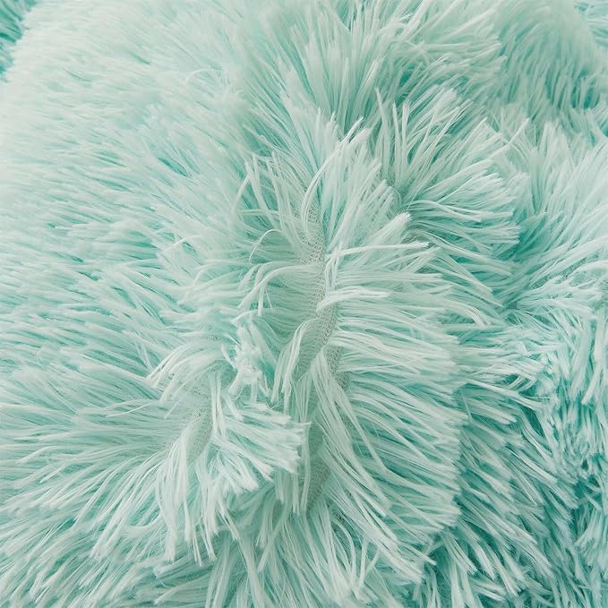 Fluffy mint green comforters Cover twin size - Ultra Soft Plush bedding Sets 2 Pieces (1 faux fur comforter Cover + 1 fuzzy pillow case) girls shaggy green twin bed set (Mint Green, Twin)