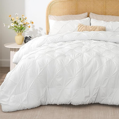 BEDELITE White Twin Comforter Set for Girls - 2 Peices Boho Pintuck Bedding Comforter Sets, Lightweight Soft & Warm Twin Bedding Sets with 1 Pillowcase for All Season
