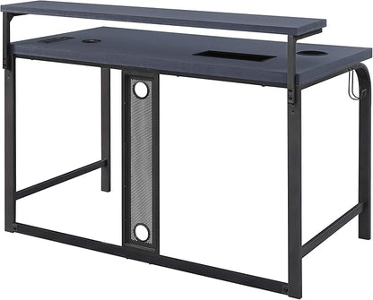 OSP Home Furnishings Reload Gaming Desk with Wireless Charging, USB Power Hub, and Remote Controlled RGB LED Lights, Matte Grey Carbon Fiber