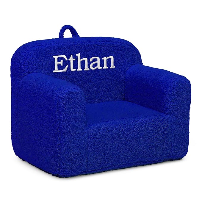 Delta Children Personalized Sherpa Cozee Chair - Customize with Name – Foam Kids Chair for Ages 18 Months and Up, Royal Blue