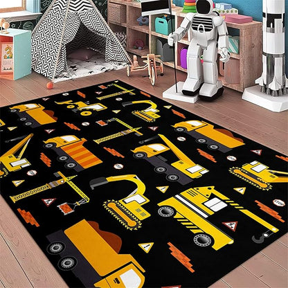 Car Track Rug Construction Play Mat Car Rug for Boys Room Kids Rugs for Playroom Construction Mat for Kids Car Rug for Boys Room Construction Decor for Boys Room,Black 5'×7'