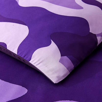 Meeting Story Camouflage Bedding Set, Colorful Pattern Queen Camouflage Comforter Set, 3 PCS One Comforter and Two Pillowcases in One Bag, All Season Bedspread for Teens Adults (Purple, King)