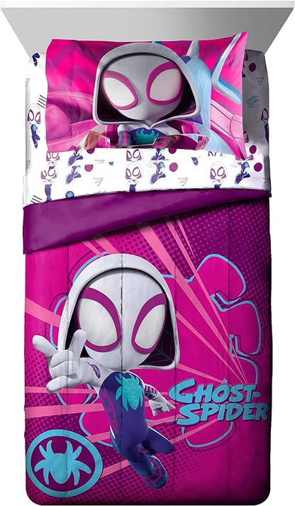 Marvel Spidey & His Amazing Friends Ghost Spider Gwen 5 Piece Twin Bed Set - Bedding includes Comforter & Sheet Set - Super Soft Fade Resistant Microfiber