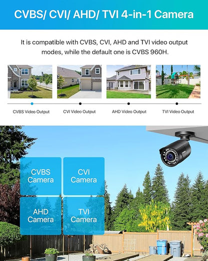 ZOSI 1080P HD 1920TVL Hybrid 4-in-1 TVI/CVI/AHD/960H CVBS CCTV Surveillance Weatherproof Bullet Security Camera Outdoor Indoor,120ft Night Vision,For HD-TVI,AHD,CVI and CVBS/960H analog DVR