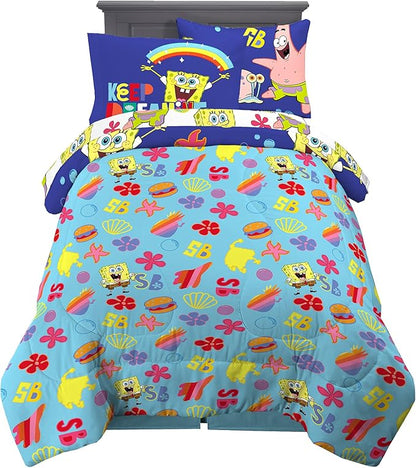 Franco Kids Bedding Super Soft Comforter and Sheet Set with Sham, 5 Piece Twin Size, Spongebob Squarepants