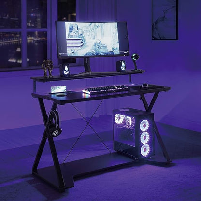 OSP Home Furnishings Checkpoint Ghost Battlestation Gaming Desk with RGB LED Lights, Black