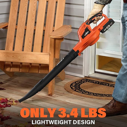 SOYUS Leaf Blower, 20V Leaf Blower Cordless with 2x2.0Ah Battery and Charger, 150 MPH Electric Leaf Blower with Two-Speed Mode, Blowers for Lawn Care, Debris Dust Cleaning(Orange)