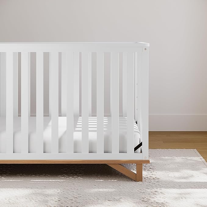 Storkcraft Santa Monica 5-in-1 Convertible Crib (White with Vintage Driftwood) – GREENGUARD Gold Certified, Modern Design, Two-Tone Baby Crib, Converts to Toddler Bed, Daybed and Full-Size Bed