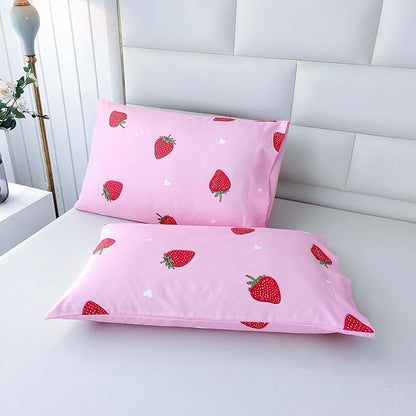 SDY 3PCS Full Size Strawberry Comforter Set, Girls Full Size Comforter Sets, Strawberry Bedroom Decor Cute Comforter Set, Kawaii Bedding Set Pink Comforter for Kids, Children, Teen…