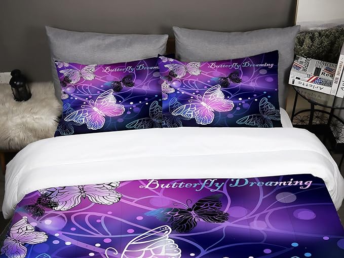 Sunnycitron 3D Purple Butterfly Bedding Twin Comforter Set Dreamy Butterfly Comforter Set for Girls and Women, Soft, Breathable, Fade Resistant 3 Piece- includes 1 Comforter and 2 Pillowcase