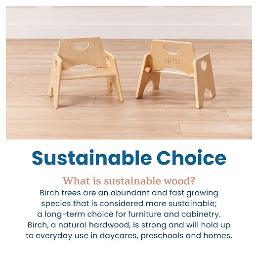 ECR4Kids Stackable Wooden Toddler Chair, 6in, Kids Furniture, Natural, 2-Pack