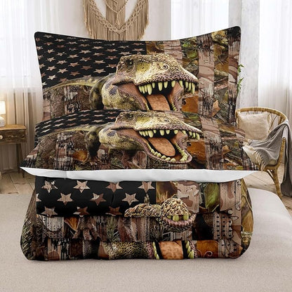 Tailor Shop Dinosaur Boys Comforter Sets Full Size,Dinosaur Bedding Sets for Kids Teens,Camo Comforter Sets American Flag Comforter Sets with 1 Comforter 2 Pillowcase…