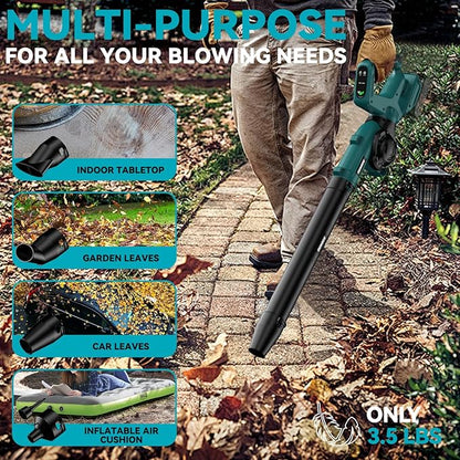 Leaf Blower, Cordless Leaf Blower for Makita 18V Battery, 3 Speed Modes Up to 200MPH, 270° Rotatable Electric Leaf Blower with 4 Blowing Nozzles for Lawn Care and Yard(Battery Not Included)