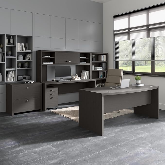 Bush Business Furniture Lateral Cabinet with Satin Silver Hardware | Echo Collection 2 Drawer Filing Unit for Home Office or Professional, 31W, Charcoal Maple