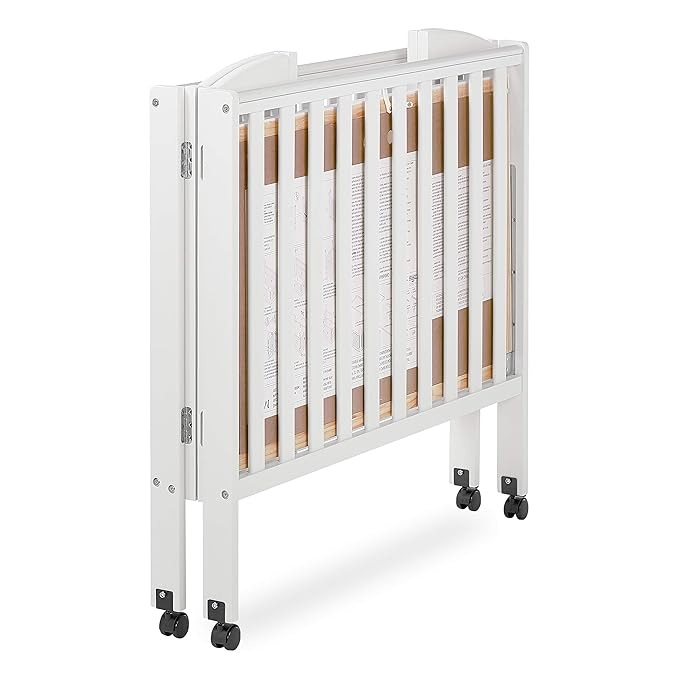 3 in 1 Portable Folding Stationary Side Crib in White, Greenguard Gold Certified, Safety Wheel with Locking Casters, Convertible, 3 Mattress Heights
