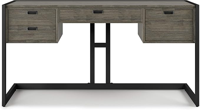 SIMPLIHOME Hampden SOLID ACACIA WOOD Modern Industrial 60 Inch Wide Desk in Weathered Grey, For the Office Desk, Writing Table, Workstation and Study Table