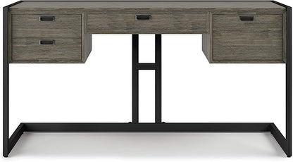 SIMPLIHOME Hampden SOLID ACACIA WOOD Modern Industrial 60 Inch Wide Desk in Weathered Grey, For the Office Desk, Writing Table, Workstation and Study Table