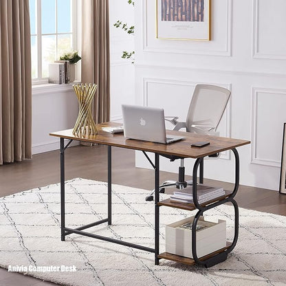 Anivia Writing Computer Home Office Desk with 2 Storage Shelves on Left or Right Side, Industrial Simple Style Wood Table Metal PC Laptop Notebook, 47", Rustic Brown + Black Frame
