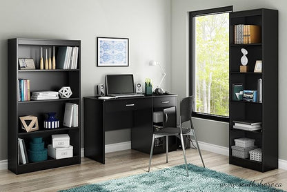 South Shore Small Computer Desk with Drawers, Pure Black