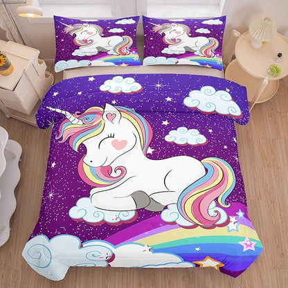 Tailor Shop Unicorn Bedding Sets for Girls Kids Teens,Purple Unicorn Comforter Sets Full Size with 2 Pillowcase…