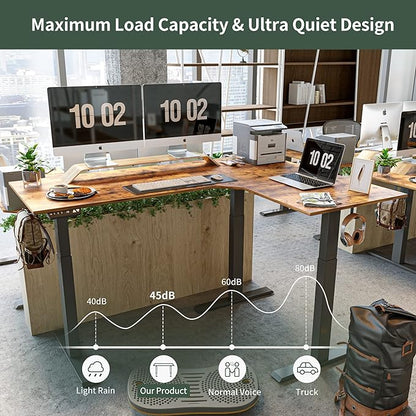 FEZIBO 75 Inches, Supports over 300mlbs, L Shaped Standing Desk Reversible, Electric Height Adjustable Corner Stand up Desk, Sit Stand Desk Computer Workstation, Black Frame/Rustic Brown Top