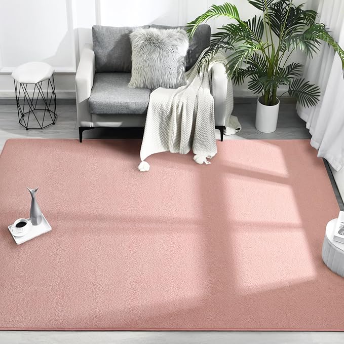Area Rugs for Bedroom Living Room, 5x8 Pink Super Soft Comfy Thickened Memory-Foam Indoor Carpets, Modern Aesthetic Minimalist Carpet for Boys Girls Adults Apartment Nursery Home Décor
