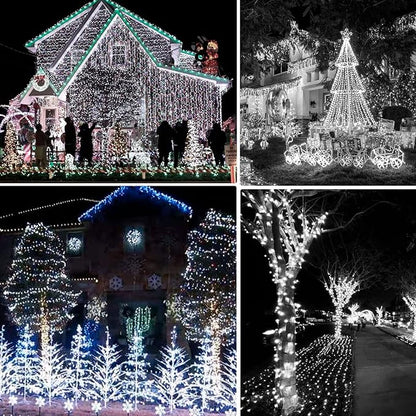 Dazzle Bright 2 Pack Total 400LED 132FT White Christmas Solar String Outdoor Lights, Solar Powered with 8 Modes Waterproof Fairy Lights for Bedroom Patio Garden Tree Party Yard Decoration