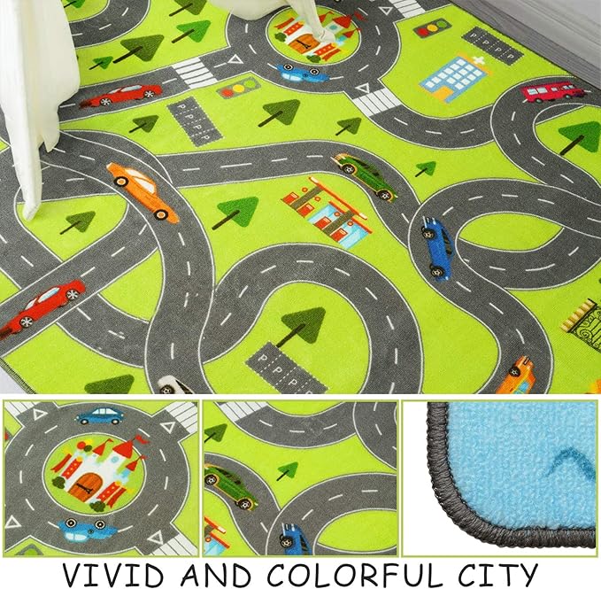 HOMORE Kids Play Mat Rug, Fun and Educational City Play Rug for Hot Wheels Track Racing and Toys, Kids Carpet Playmat Area Rug for Children Bedroom Play Room Nursery, 4x6 Feet