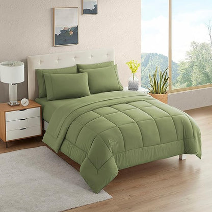 Dorm Room Essentials College Bedding Comforter Set 5 Piece Twin XL Size Bed in a Bag for College Students Boys and Girls, Twin XL, Sage Green