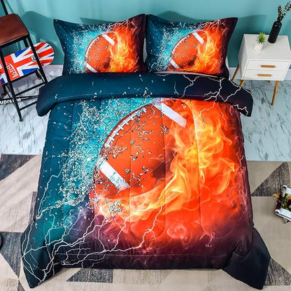 Andency Football Comforter Set Twin(66x90 Inch), 2 Pieces(1 Football Comforter, 1 Pillowcase) Sport Microfiber Comforter Set Bedding Set for Kids Boys Teens