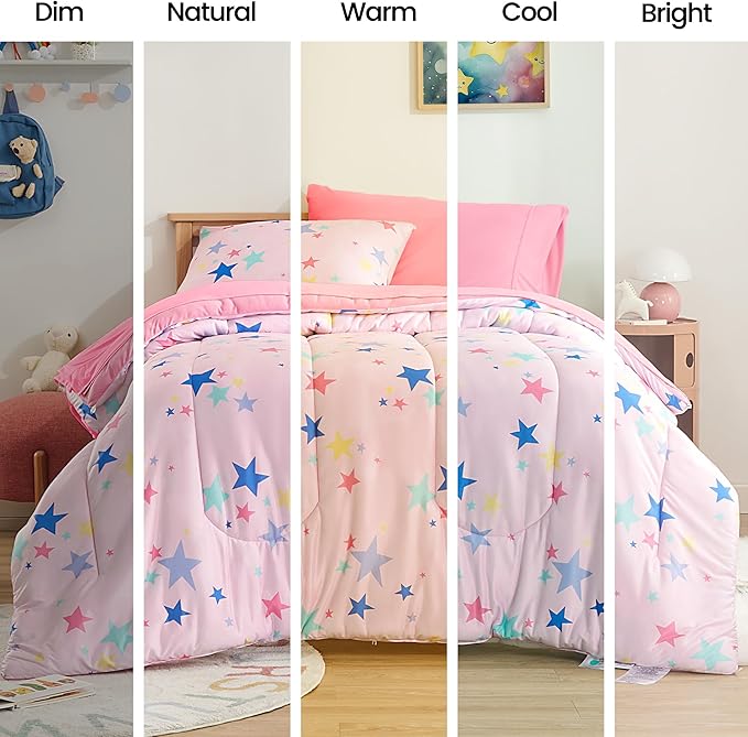 SLEEP ZONE Kids Comforter Set, Jersey Knit 3 Pieces Bedding Set for Girls, Soft, Breathable, Washable, Easy Care (Colorful Stars, Full/Queen)