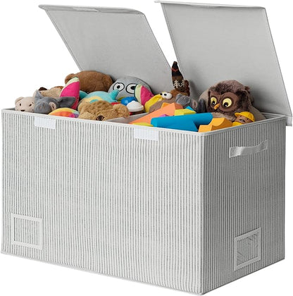 GRANNY SAYS Toy Chest with Lids, Foldable Toy Storage Organizer with Handles, Stuffed Animal Storage for Nursery Room Playroom, Living Room, Large Toy Box for Girls and Boys, White/Black