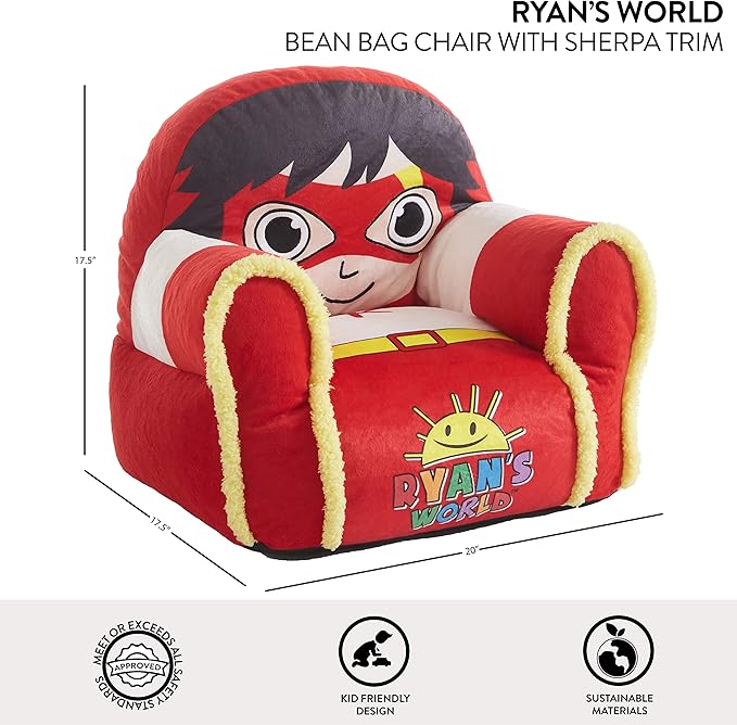 Idea Nuova Ryan's World Plush Bean Bag Chair with Sherpa Trim Red