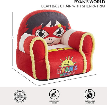 Idea Nuova Ryan's World Plush Bean Bag Chair with Sherpa Trim Red