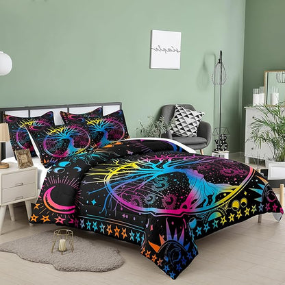 NINENINE Sun and Moon Bedding Set Full Size for Kids Boys Girls,Psychedelic Tree of Life Comforter Gothic Bohemian Bedding,Galaxy Stars Mandala Tribal Bed Set with 1 Comforter 2Pillowcases…