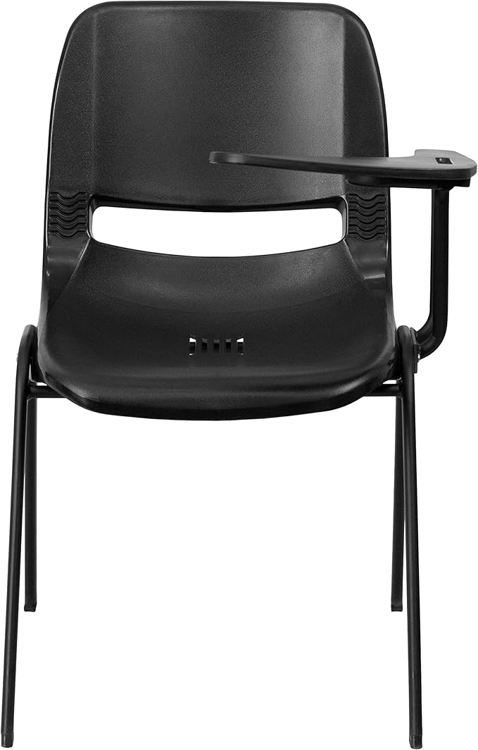 Flash Furniture Black Ergonomic Shell Chair with Left Handed Flip-Up Tablet Arm