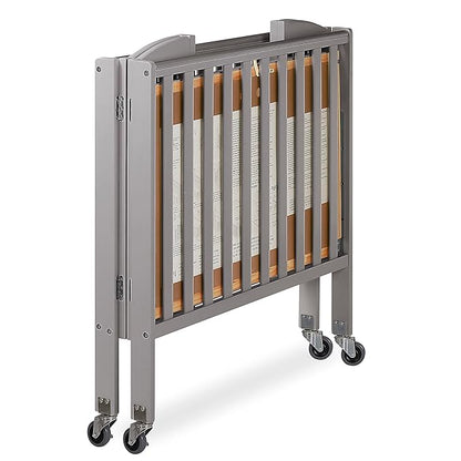 3 in 1 Portable Folding Stationary Side Crib in Steel Grey, Greenguard Gold Certified, Safety Wheels with Locking Casters, Convertible, 3 Mattress Heights