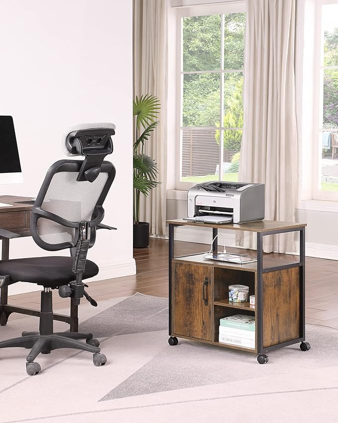 Lateral File Cabinet,Office Filing Cabinets with Socket and USB Charging Port,Modern Rolling Printer Stand with Storage for A4, Letter Size and File Folders,for home office, Rustic Brown