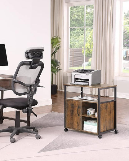 Lateral File Cabinet,Office Filing Cabinets with Socket and USB Charging Port,Modern Rolling Printer Stand with Storage for A4, Letter Size and File Folders,for home office, Rustic Brown