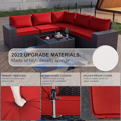 Kullavik 12PCS Outdoor Patio Furniture Set PE Wicker Rattan Sectional Sofa Patio Conversation Sets,Red