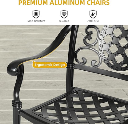 DWVO 5 Piece Outdoor Furniture Cast Aluminum Patio Dining Sets, All-Weather Patio Bistro Sets with 4 Chairs, 30 Inches Round Table with Umbrella Hole, Adjustable Feet for Balcony Backyard Deck Garden