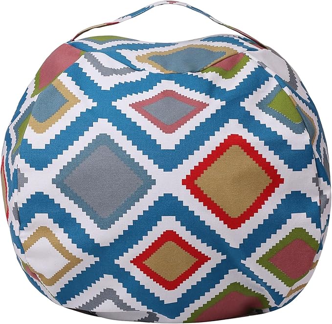 Colorful House Stuffed Animal Storage Bean Bag Chair Cover for Kids Stuffable Zipper Beanbag for Organizing Children Toys Large Canvas(38'',Square Pattern)