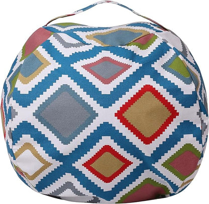 Colorful House Stuffed Animal Storage Bean Bag Chair Cover for Kids Stuffable Zipper Beanbag for Organizing Children Toys Large Canvas(26'',Square Pattern)