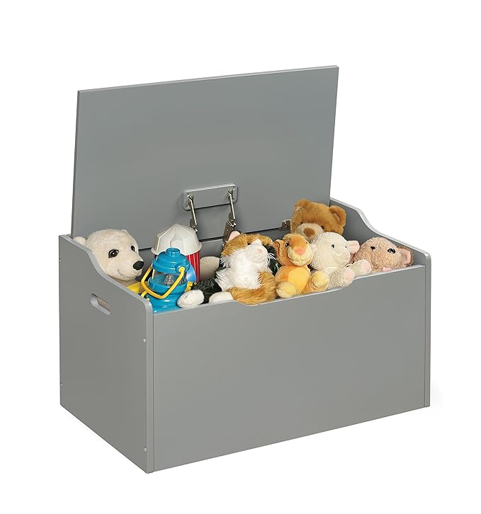 Badger Basket Kid's Wooden Toy Box and Storage Bench Seat with Safety Hinge - Gray