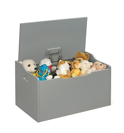 Badger Basket Kid's Wooden Toy Box and Storage Bench Seat with Safety Hinge - Gray
