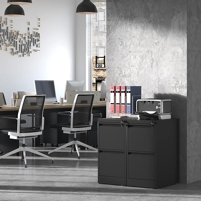 2 Drawer File Cabinet,Black Metal Filing Cabinets for Home Office,Vertical File Cabinet with Lock for A4/Letter/Legal Size Files,Assembly Required